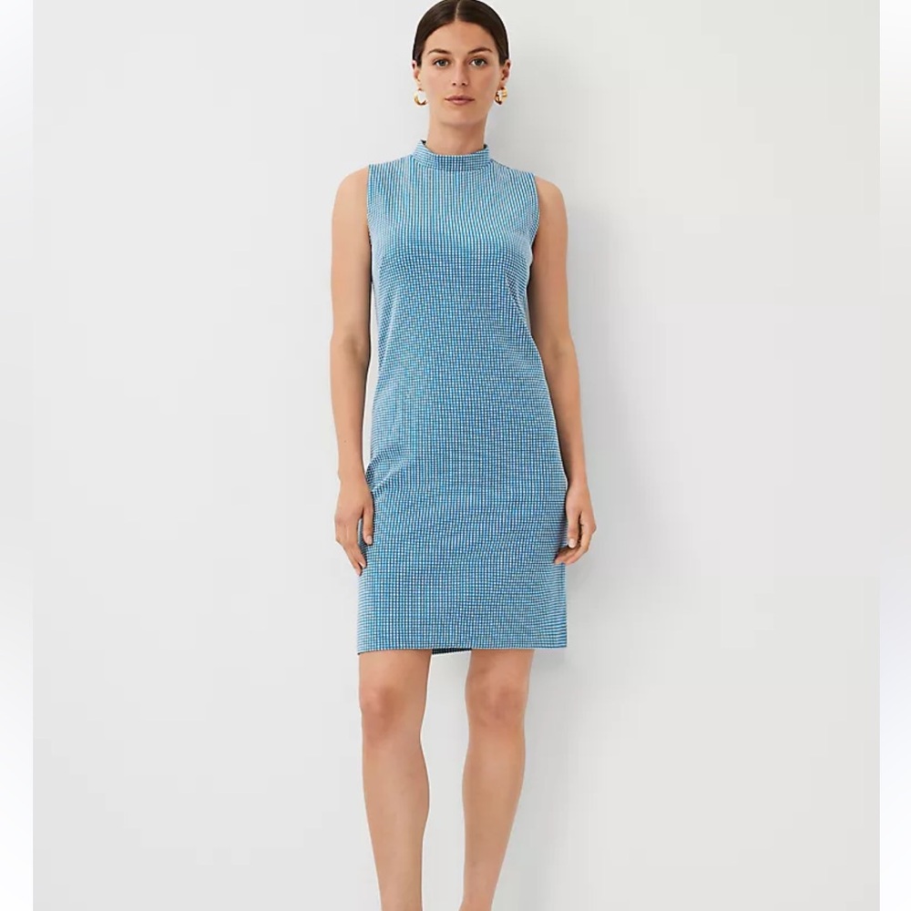 Ann Taylor Adorable Blue Geo Mock Neck dress 👗